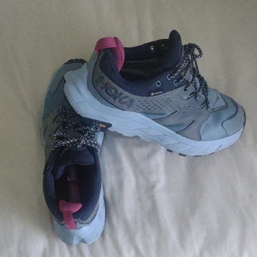 Hoka Blue and Pink Athletic Shoes with Modern Design